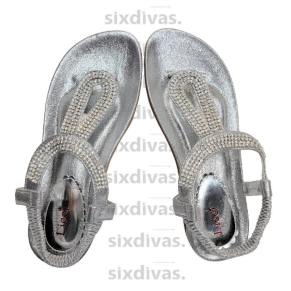 WOMENS Size 8 Silver Sequin Embellish Comfort Insole Toe Post Sandals NEW - Picture 1 of 15